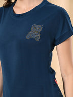 High-Low Hem Women’s T-Shirt with Crystal Print – Casual & Comfy