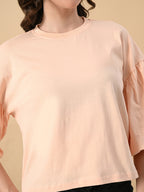 Women’s 100% Cotton Oversized Crop Top – Balloon Sleeves & Trendy Round Neck