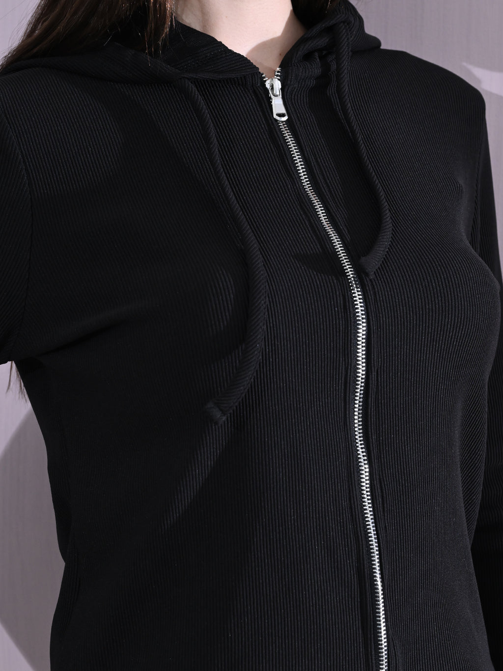 Cotton Full Sleeve Hoddie Women Solid Black Hoodie Jacket