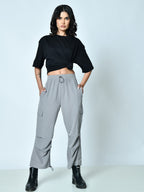 Loose Fit High-Waist Pleated Cargo Pants for Women – Poplin Lycra Fabric