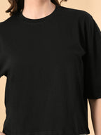 Women's Oversized Drop Shoulder Crop T-Shirt – 100% Cotton, Round Neck Half Sleeves