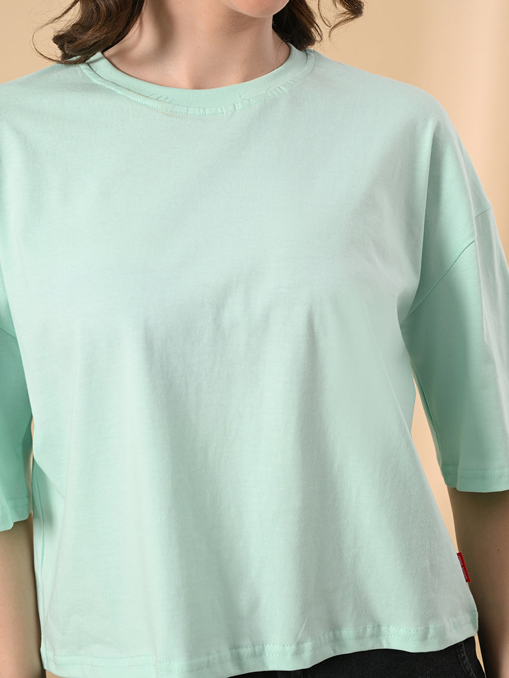 Oversized Crop T-Shirt for Women – Pure Cotton, Drop Shoulder, Solid Casual Top