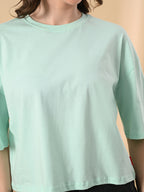 Oversized Crop T-Shirt for Women – Pure Cotton, Drop Shoulder, Solid Casual Top