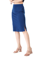 Comfortable Elastic Waist Pencil Skirt with Knee-Length Slit for Women