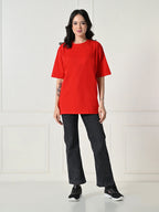 Oversized Drop Shoulder Women’s T-Shirt – Pure Cotton, Round Neck, Relaxed Fit Red