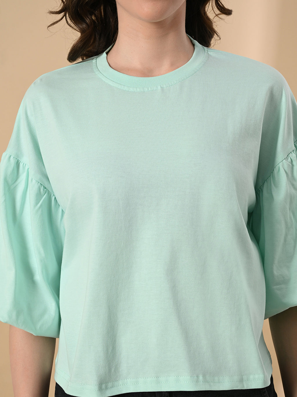 Oversized Balloon Sleeve Crop Top for Women