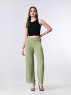 Solid High-Waist Stretchable Trousers for Women