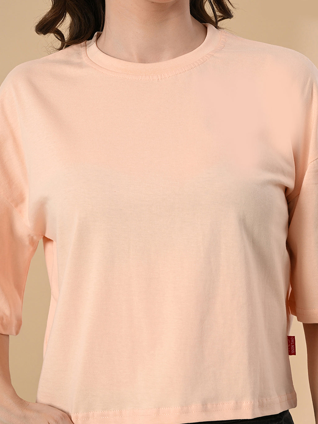Women's Oversized Drop Shoulder Crop T-Shirt – 100% Cotton, Round Neck Half Sleeves Solid Top for Casual