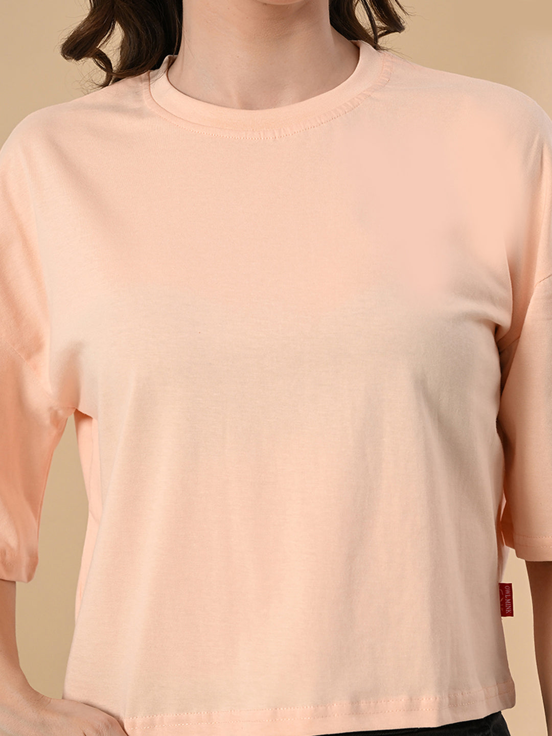 Women's Oversized Drop Shoulder Crop T-Shirt – 100% Cotton, Round Neck Half Sleeves Solid Top for Casual