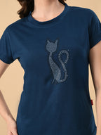Trendy Cat Print High-Low Women’s Tee