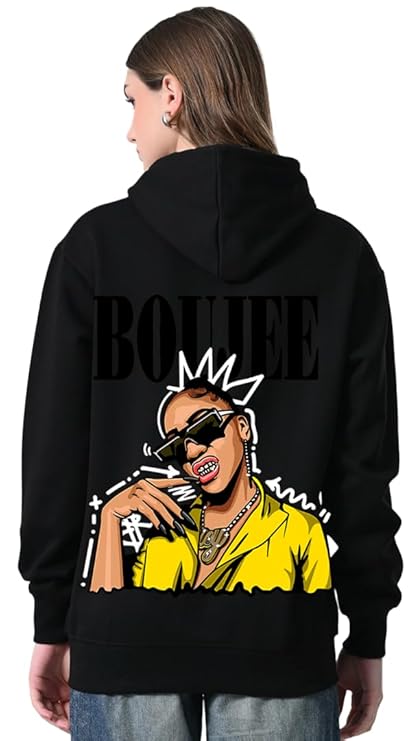 Women’s Black Printed Pullover Hoodie – Everyday Relaxed Fit