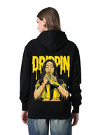 Women’s Relaxed Black Hoodie – Printed Fleece with Pocket