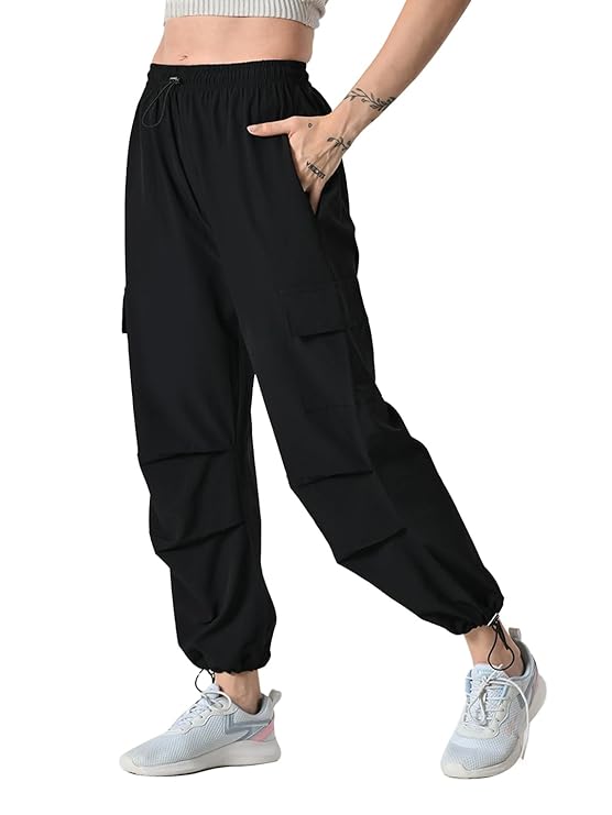 Women’s Pleated Cargo Trousers with Drawstring Waist and 4 Pockets