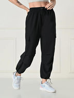Women’s Pleated Cargo Trousers with Drawstring Waist and 4 Pockets