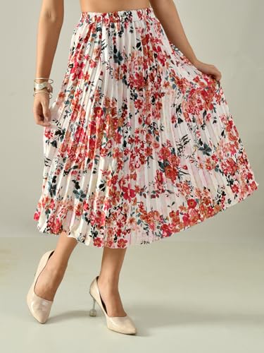 Women’s Printed Calf-Length Skirt | Rayon Crepe Pleated