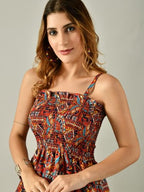 OWL MINK Women’s Flared Calf-Length Dress | Sleeveless Rayon Crepe