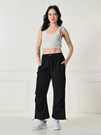 Women’s Pleated Cargo Trousers with Drawstring Waist and 4 Pockets