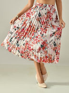 Women’s Printed Calf-Length Skirt | Rayon Crepe Pleated