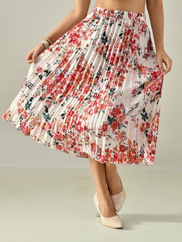 Women’s Printed Calf-Length Skirt | Rayon Crepe Pleated