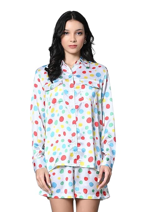 OWL MINK Women’s Polka Dot Co-ord Set | Rayon Half Sleeve Shirt & Shorts