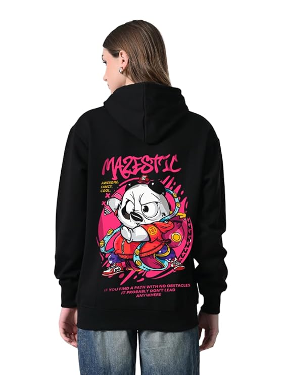 Women’s Black Fleece Hoodie – Printed Design with Kangaroo Pocket