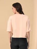 Women's Stylish Printed Oversized Crop T-Shirt with Half Sleeve - Pure Cotton Trendy Round Neck