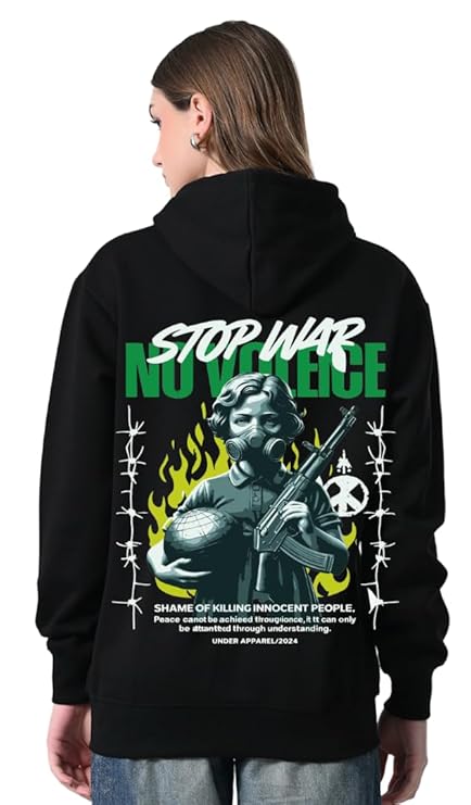 Women’s Black Printed Hoodie | Relaxed Fit Fleece Pullover with Kangaroo Pocket | Classic Casual Hoodie