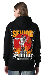 Women’s Printed Black Hoodie – Fleece Pullover, Relaxed Fit & Kangaroo Pocket