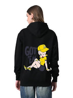 Women’s Soft Fleece Black Hoodie – Printed Relaxed Fit Design