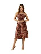 OWL MINK Women’s Flared Calf-Length Dress | Sleeveless Rayon Crepe