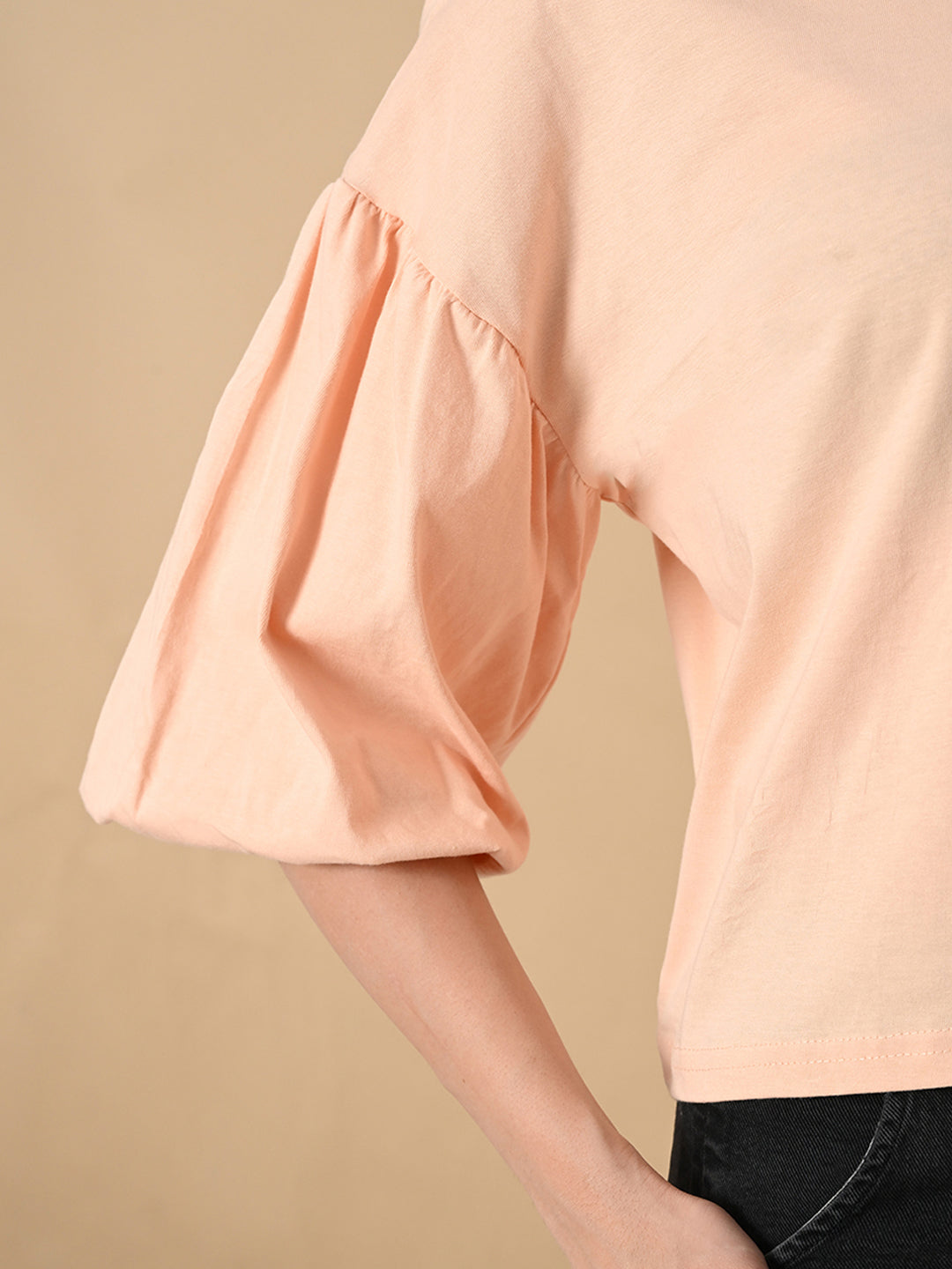Women’s 100% Cotton Oversized Crop Top – Balloon Sleeves & Trendy Round Neck