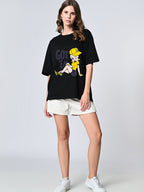 Women’s Oversized Cotton T-Shirt – Black Print, Drop Shoulder, Half Sleeves