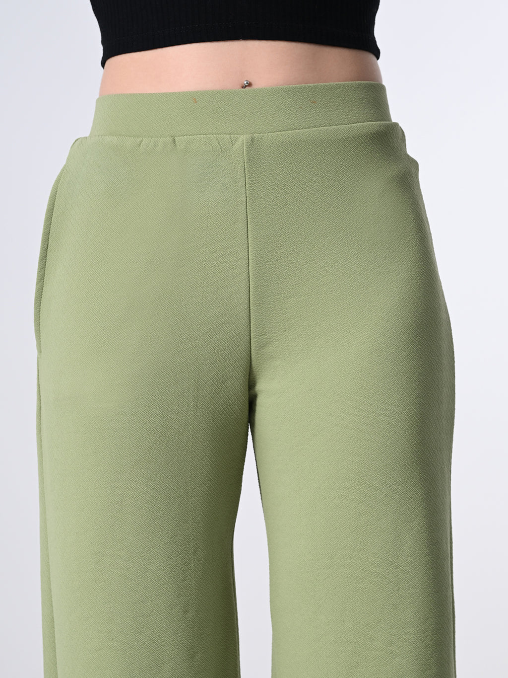 Solid High-Waist Stretchable Trousers for Women