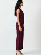 Women's Solid Sleeveless V-Neck Longline Waistcoat Co-Ord Set| Regular Fit Lycra Blend Knitted Waistcoat and Wide Leg Trouser for Casual, Office Wear & Semi-Formal Occasions