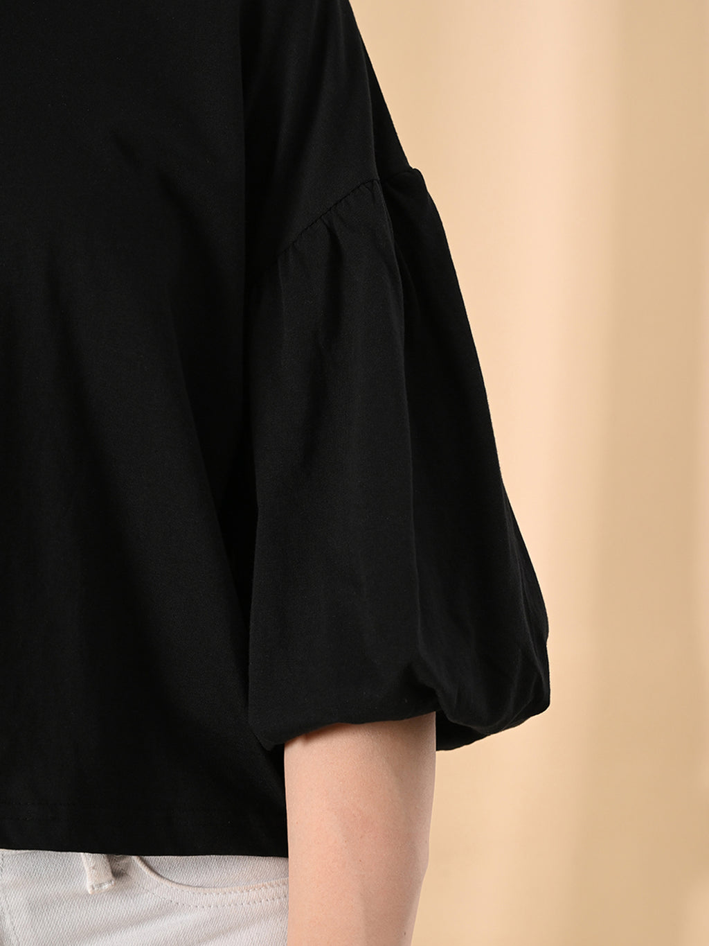 Oversized Cotton Crop T-Shirt for Women – Balloon Sleeves