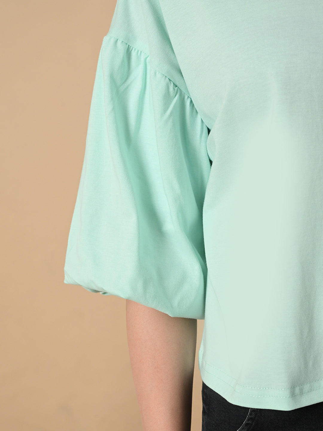 Oversized Balloon Sleeve Crop Top for Women