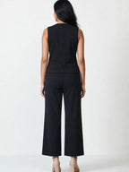 Women's Solid Sleeveless V-Neck Longline Waistcoat Co-Ord Set| Regular Fit Lycra Blend Knitted Waistcoat and Wide Leg Trouser for Casual, Office Wear & Semi-Formal Occasions