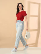 Stylish Up & Down Women’s High-Low Hem T-Shirt – Premium Cotton Lycra, Seamless Sleeves, Round Neck Casual & Active Wear Girls T-Shits