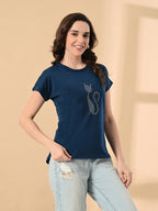 Trendy Cat Print High-Low Women’s Tee