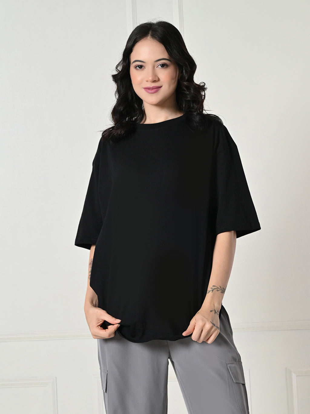 Oversized Drop Shoulder Women’s T-Shirt – Pure Cotton, Round Neck, Relaxed Fit