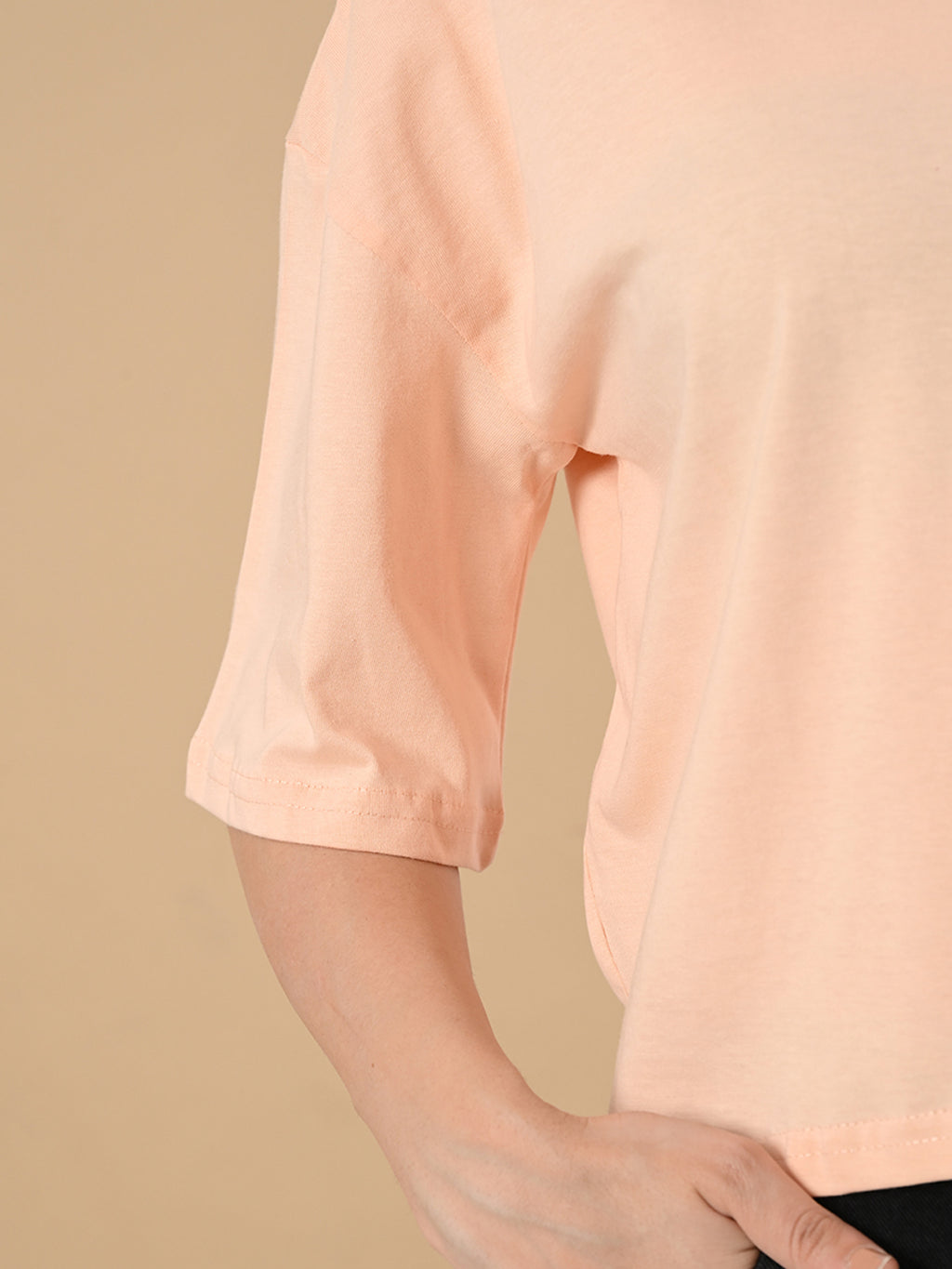 Women's Oversized Drop Shoulder Crop T-Shirt – 100% Cotton, Round Neck Half Sleeves Solid Top for Casual