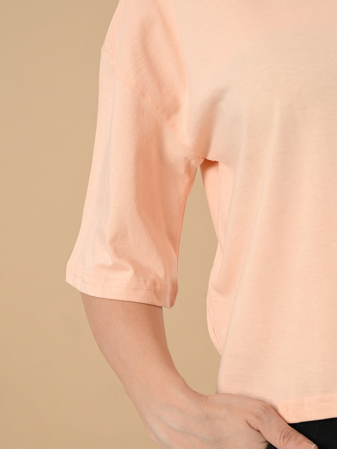 Women's Oversized Drop Shoulder Crop T-Shirt – 100% Cotton, Round Neck Half Sleeves Solid Top for Casual