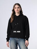 Women’s Black Printed Fleece Hoodie – Cozy Relaxed Fit Pullover
