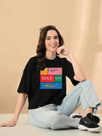 Women's Stylish Printed Oversized Crop T-Shirt with Half Sleeve - Pure Cotton