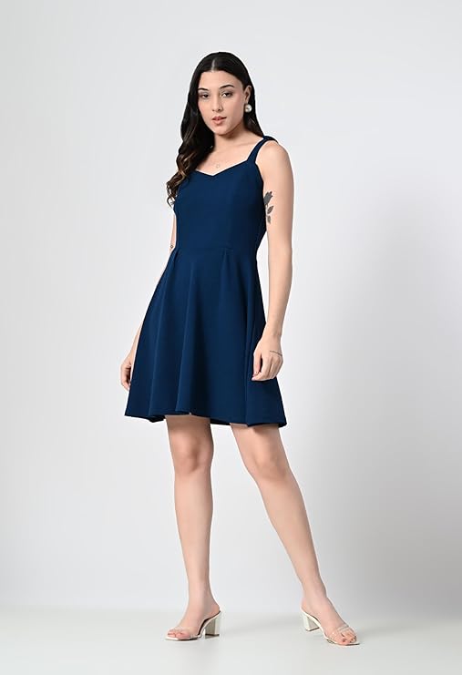 Women’s Sweetheart Neck Sleeveless Fit & Flare Dress Navy