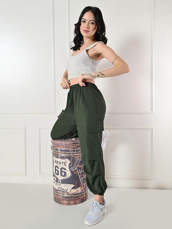 Trendy Pleated Cargo Pants for Women with Drawstring Closure & 4 Pockets