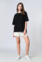 Oversized Drop Shoulder Solid 100% Cotton T-Shirt for Women
