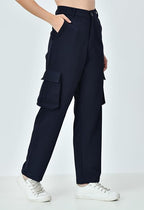 High Rise Women’s Baggy Cargo Jeans – Stretchable Fabric with 4 Utility Pockets