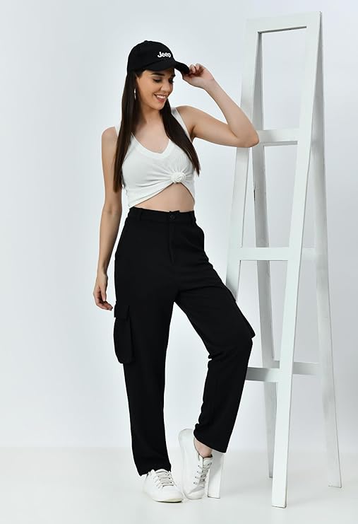 High Rise Women’s Cargo Jeans – Comfortable Baggy Fit for Camping & Outings