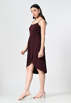 Women Asymmetric Dress (in, Alpha, XS, Regular, Maroon)